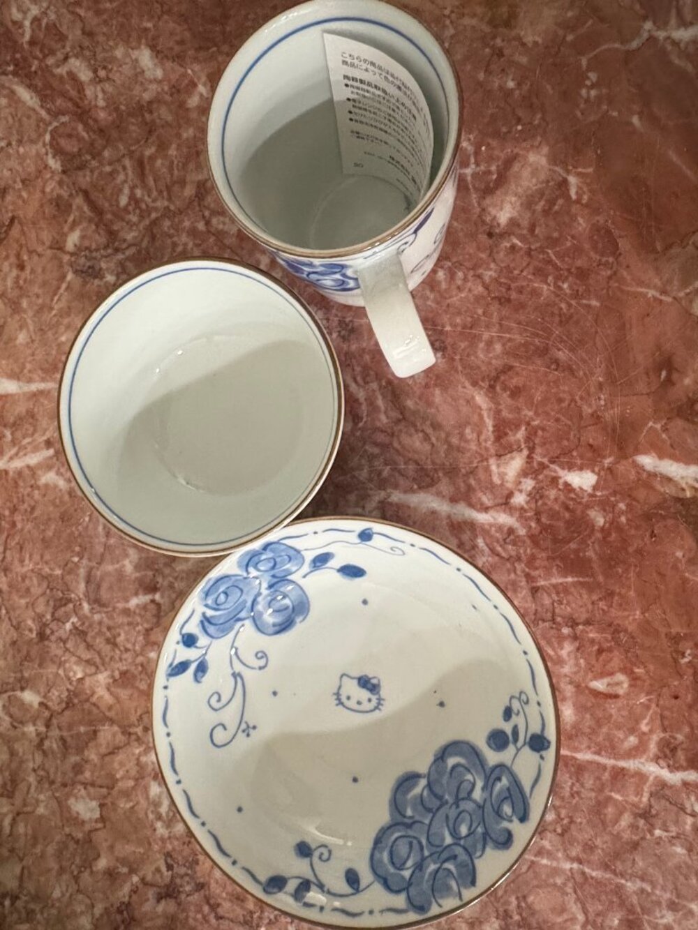 Hello Kitty Sanrio 2014 Blue Rose Ceramic Set - Made in Japan - Mug Bowl Plate